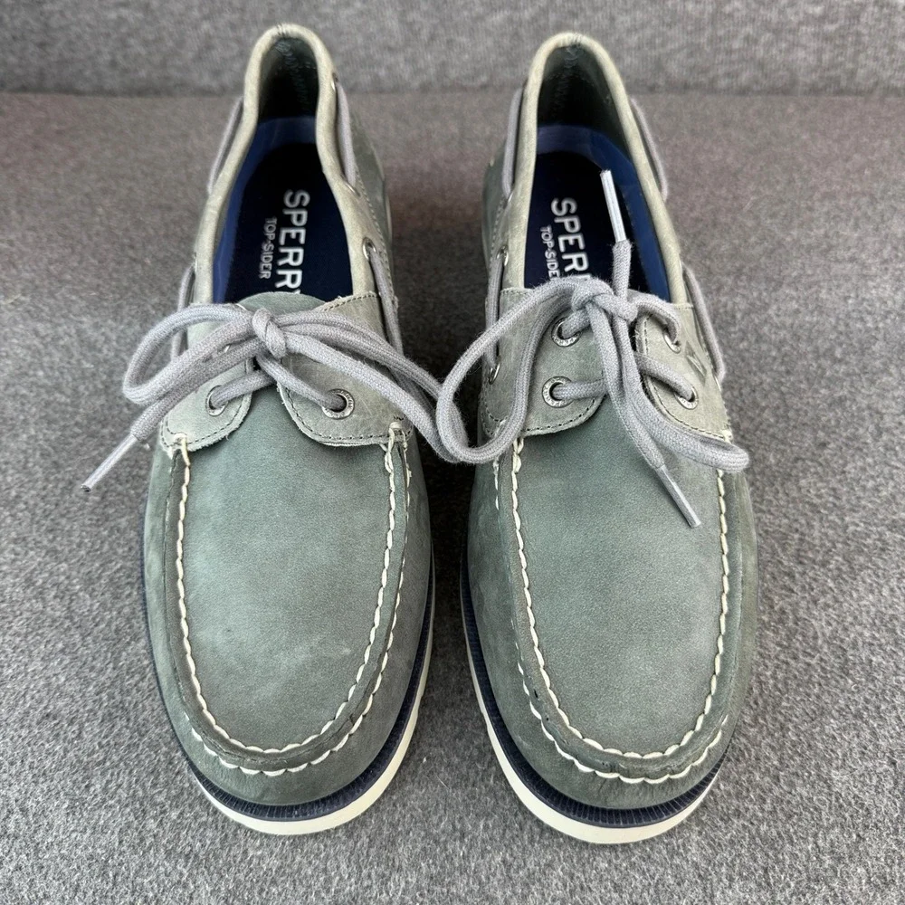 Sperry Top-Sider Mens 8.5 Gray‎ Leather Boat Shoes Round Toe Casual